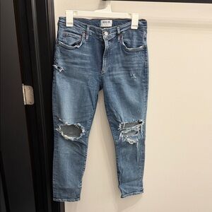 Agolde Blue Distressed Skinny Jeans